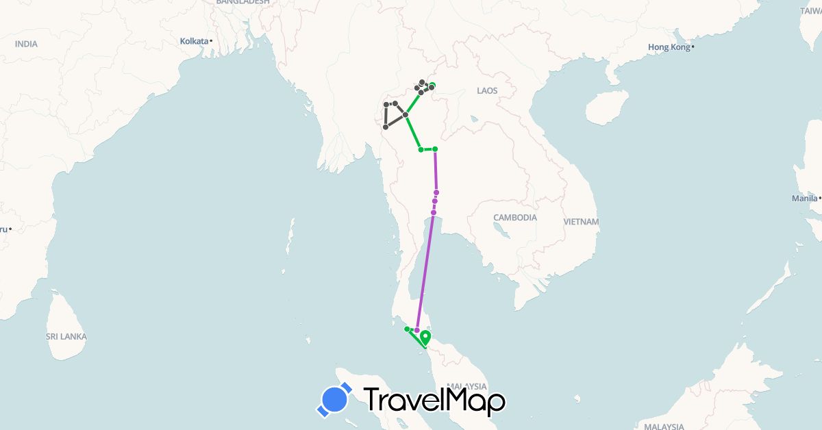 TravelMap itinerary: bus, train, motorbike in Laos, Thailand (Asia)