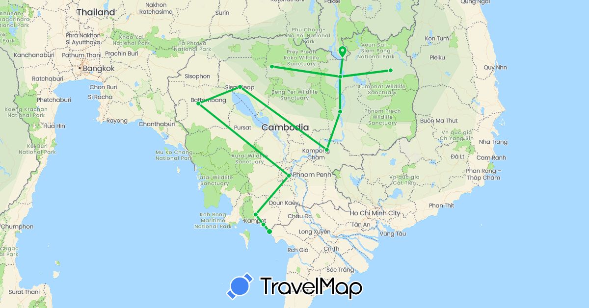 TravelMap itinerary: driving, bus in Cambodia, Laos, Vietnam (Asia)